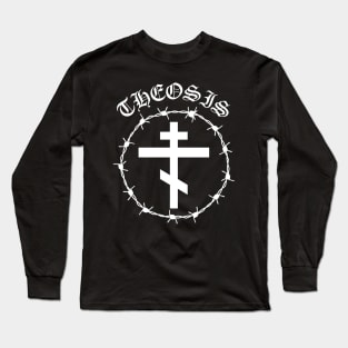 Eastern Orthodox Cross Barbed Wire Metal Hardcore Punk Theosis Pocket Long Sleeve T-Shirt